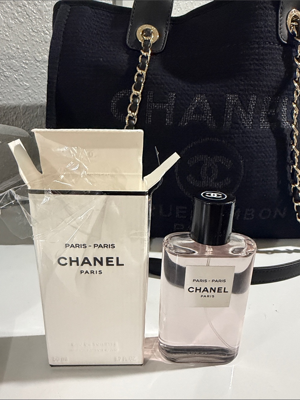 CHANEL Paris Eau de Parfum Bottle and White Box - Pale Pink